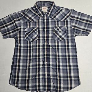 Levi’s Men's Button-Up Shirt Size XL Blue Western Plaid Snap Short Sleeve